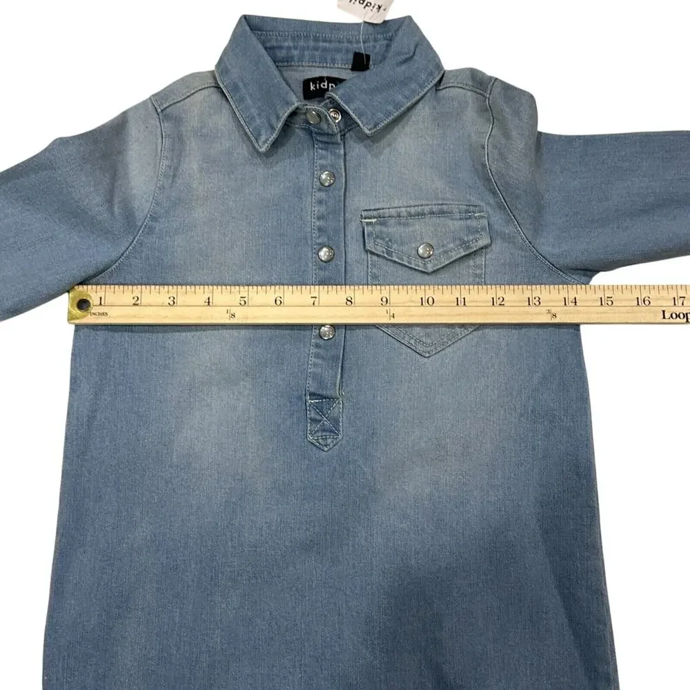 Kidpik Girls Size 10 NWT‎ Denim Shirt Dress Frayed Hem Button Front Long Sleeve